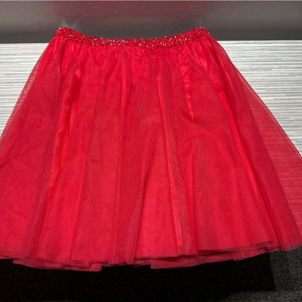Beaded Scalloped Cropped Halter Two Piece Formal Tulle Skirt Sherri Hill Dress - Picture 4 of 5